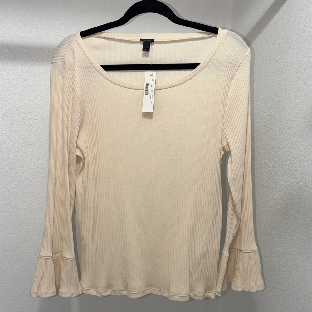 J. Crew Cream Long Sleeve Ribbed Top